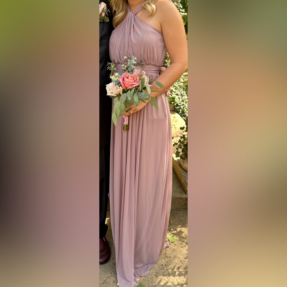 Birdy Grey Pink Pleated Ruched Halter Gown